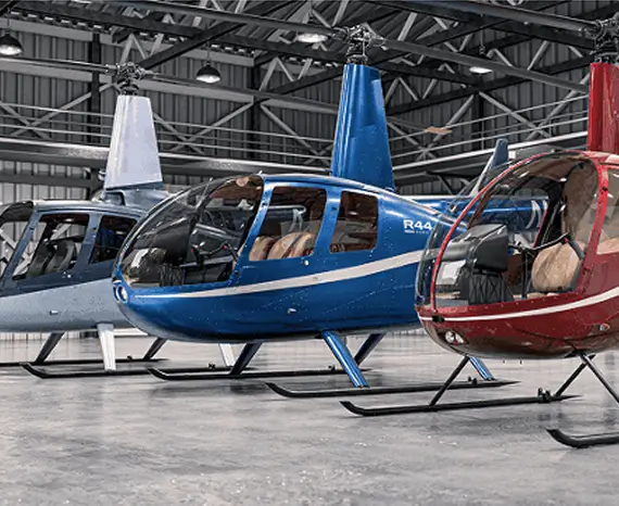 Helicopters inside maintenance hangar